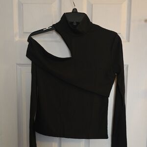 Black Asymmetrical Cutout Women Top